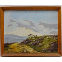  Moorland Sheep Grazing, oil on board signed by Lewis Creighton (British 1918-1996) 40cm x 50cm   