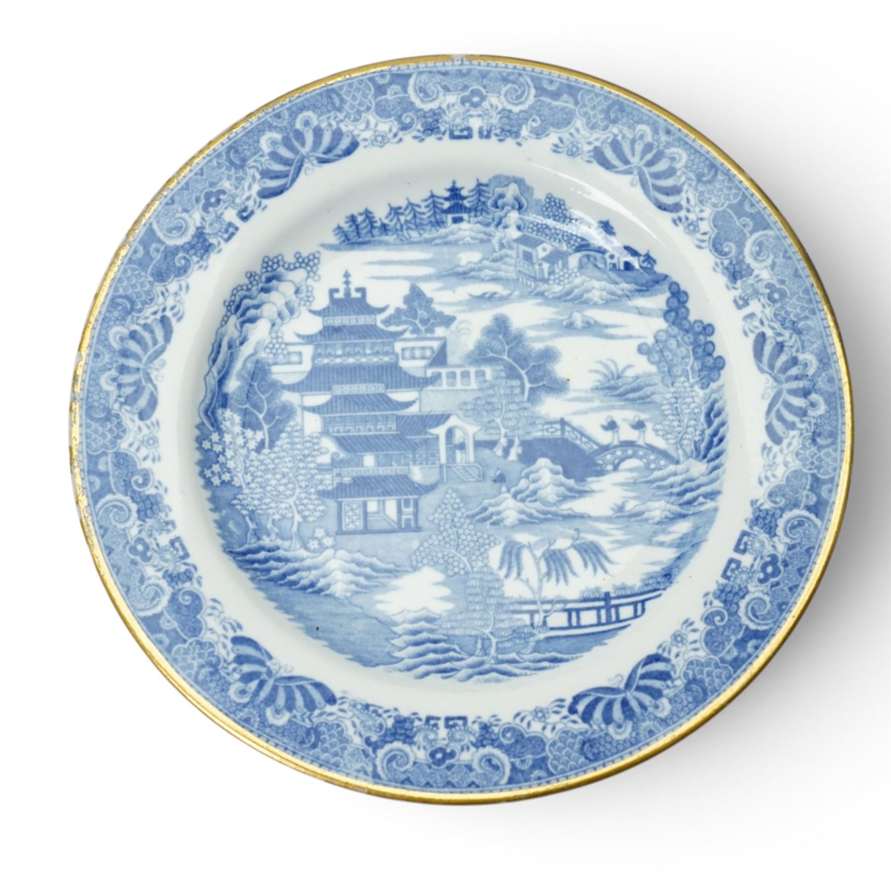 Collection of 18th/19th century willow pattern tea wares, with gilt borders