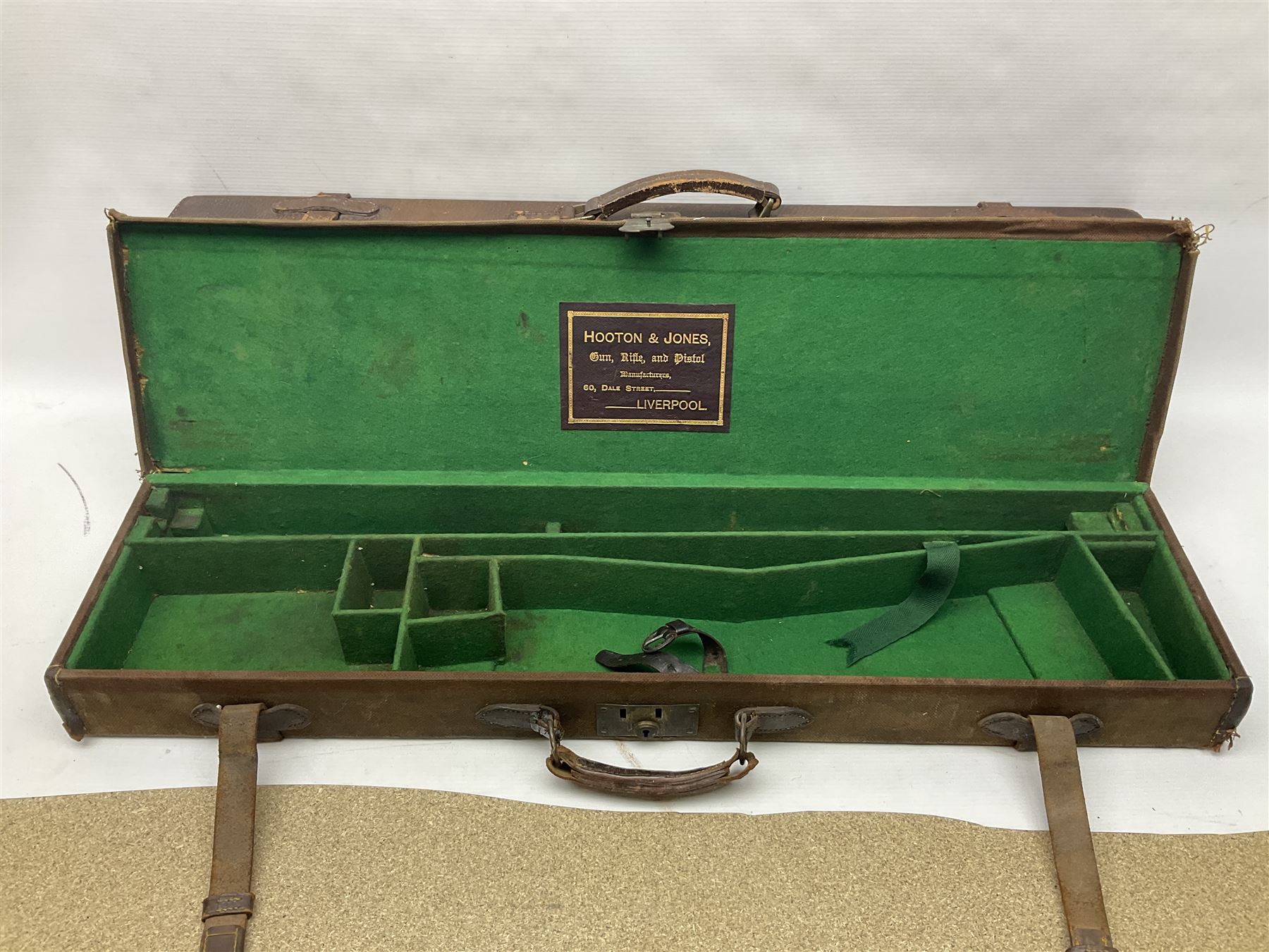 Leather fitted shotgun case L81cm, and a canvas fitted shotgun case with Hooton & Jones label, L83cm (2)