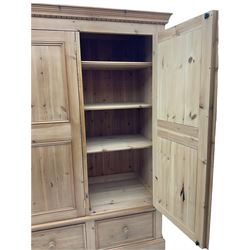 Solid pine triple wardrobe with three drawers