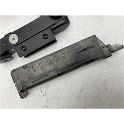 Combat Machine lithium battery powered airsoft BB rifle, 'Complete AEG Series' to fire 5mm pellets, with adjustable length stock L69cm non-extended; with six magazines, Trijicon ACOG red dot telescopic sight, battery charger etc (NO BATTERIES)