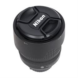 Nikon DX VR AF-S Nikkor 18-105mm 1:3.56.6G ED camera lens, serial no. 42718987, with both lens caps and soft pouch