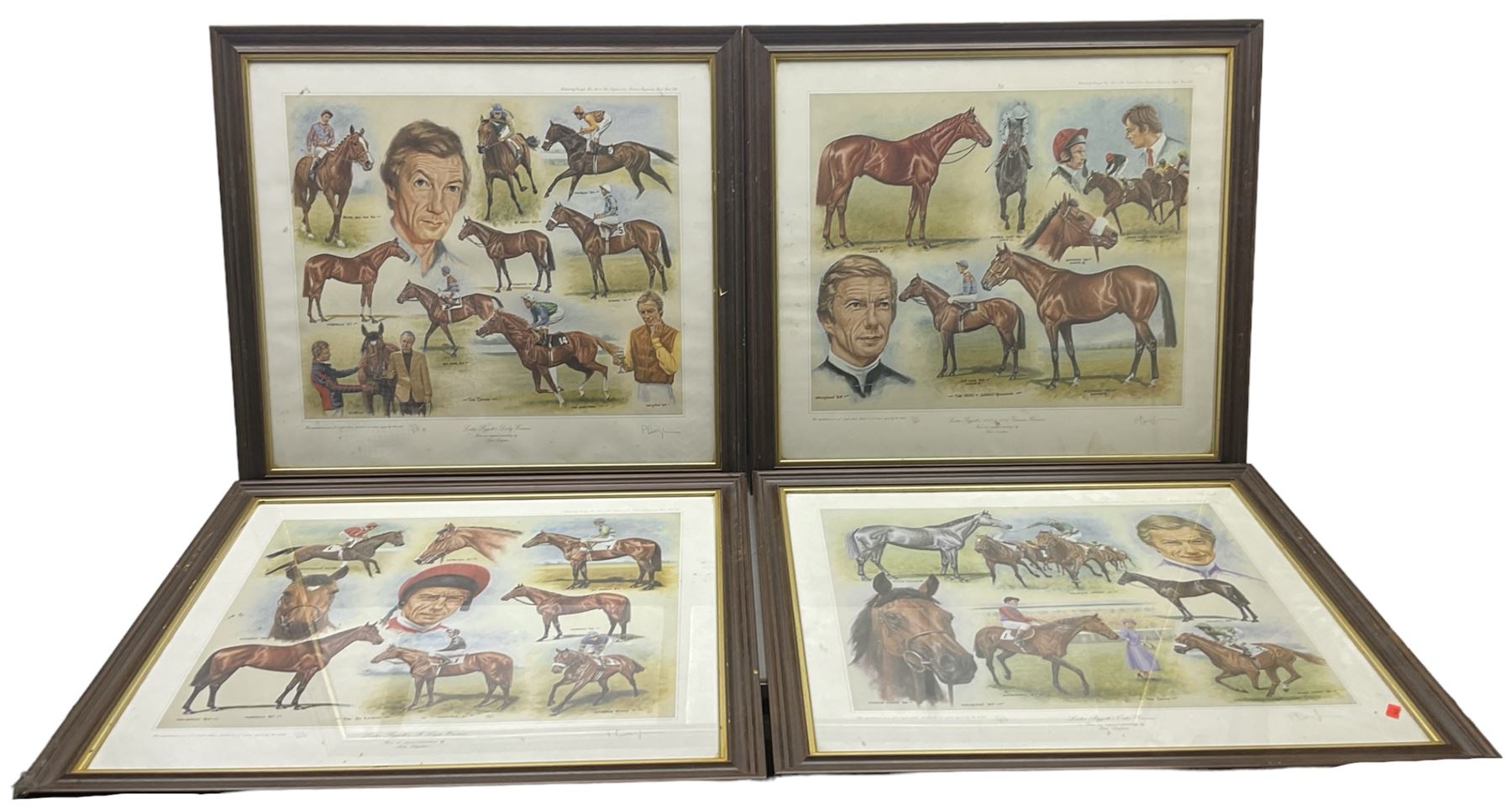Peter Deighan (Irish 1941-): Lester Piggot, set four limited edition prints signed and numbered 122/850 in pencil pub. Curragh Fine Art 1985, 44cm x 53cm (4)