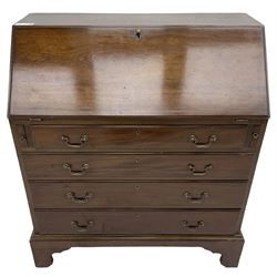 Early 20th century mahogany bureau, fall-front enclosing fitted interior, over four graduating long drawers, on bracket feet