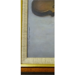 Continental School (20th century): Female Nude with a Viola, oil on canvas indistinctly signed 90cm x 60cm