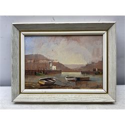 Don Micklethwaite (British 1936-): Scarborough Harbour at Sunset, oil on board signed 11cm x 16cm