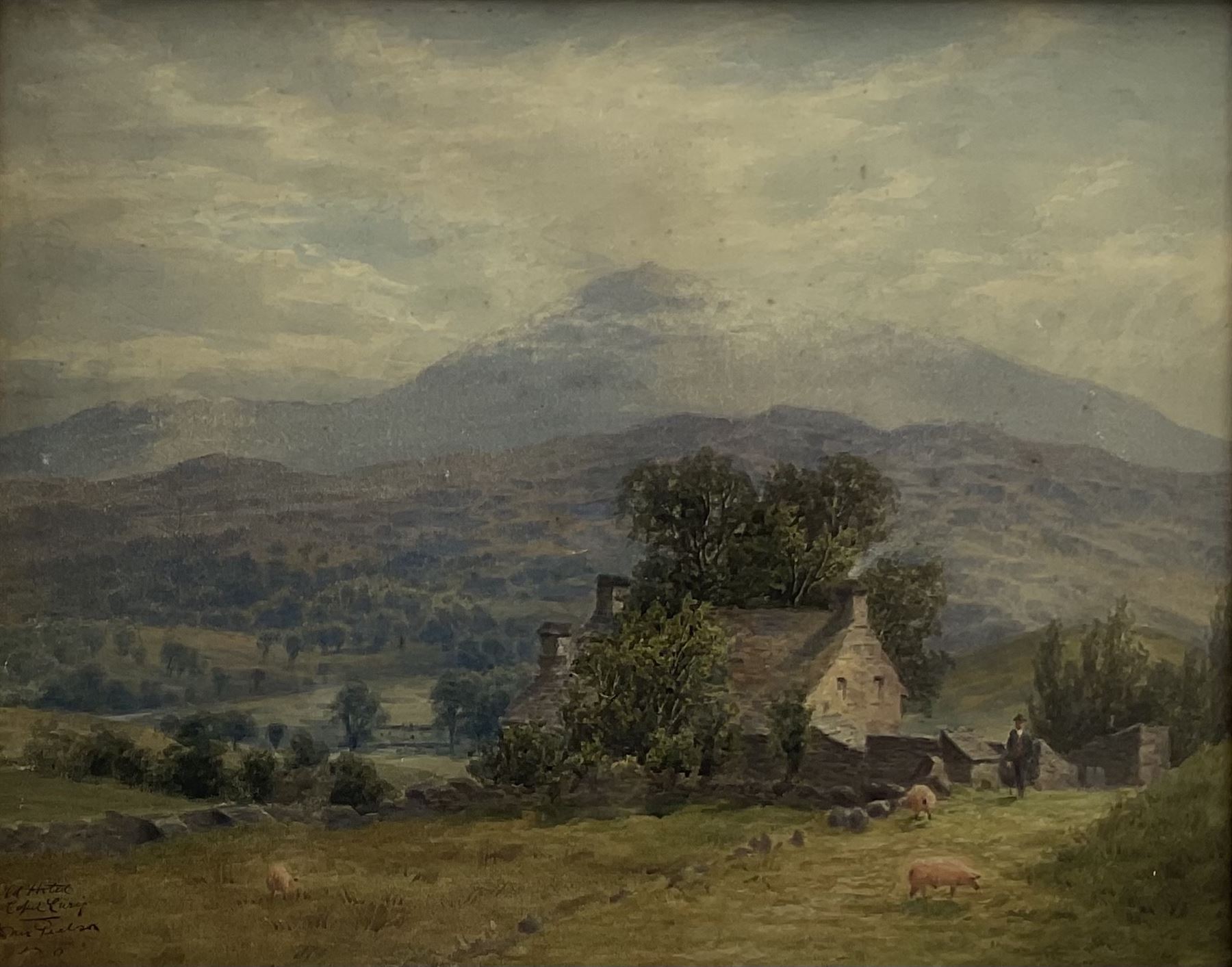 John Pearson (British ?-1921): 'Old Hotel Capel Curig', watercolour signed and titled 39cm x 49cm
Provenance: exh. Huddersfield Art Gallery 1973, label verso. Pearson who lived at Moldgreen was a founder member and past president of the Huddersfield Art Society 