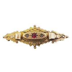 9ct gold diamond and pink stone mourning brooch, Chester 1915