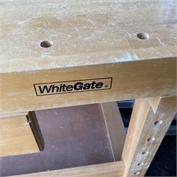 Whitegate wooden work bench with two vices and a drawer  - THIS LOT IS TO BE COLLECTED BY APPOINTMENT FROM DUGGLEBY STORAGE, GREAT HILL, EASTFIELD, SCARBOROUGH, YO11 3TX