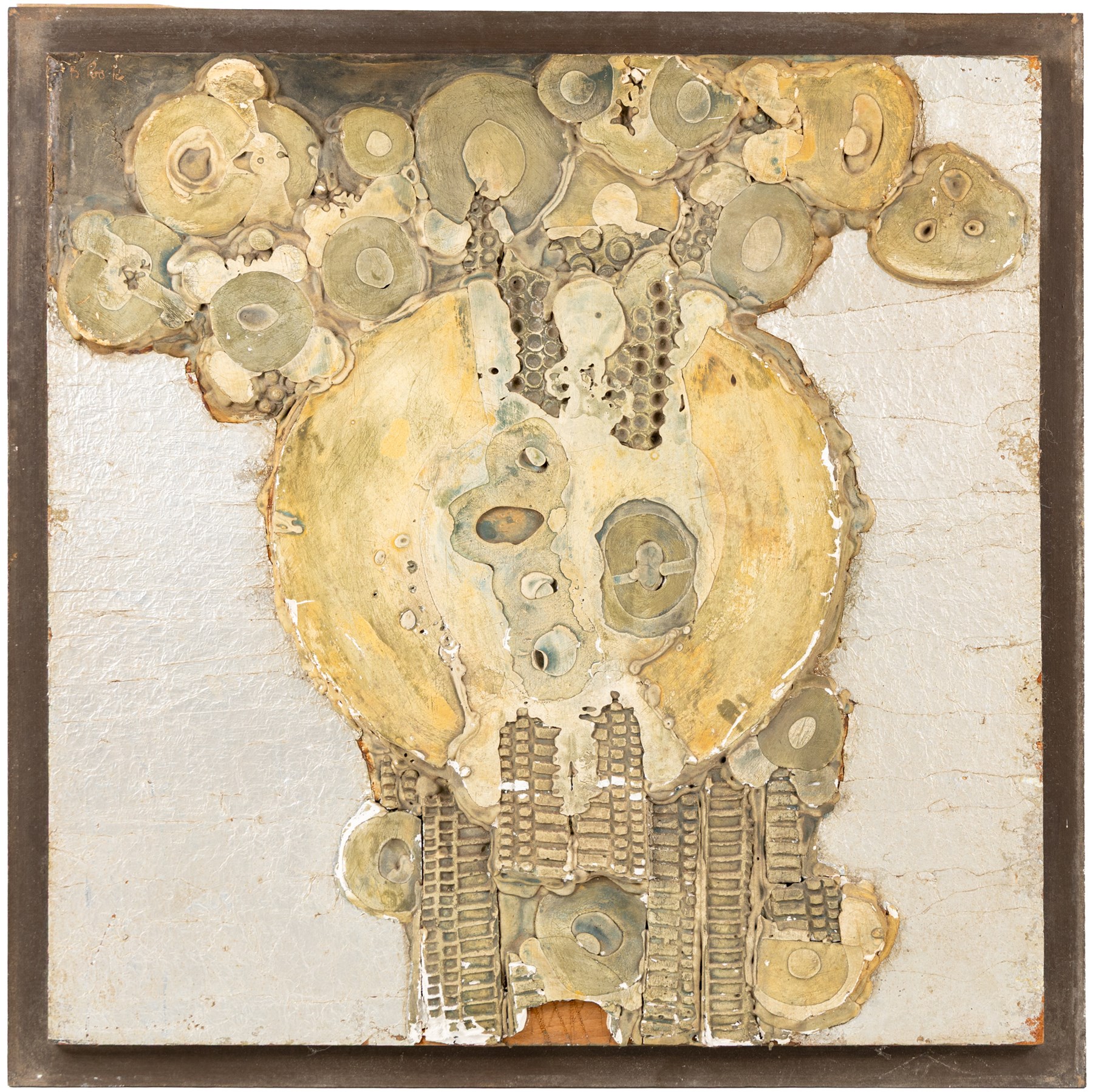Bernard Rooke (b1938-), large relief moulded Studio pottery wall plaque, signed 61cmx61cm