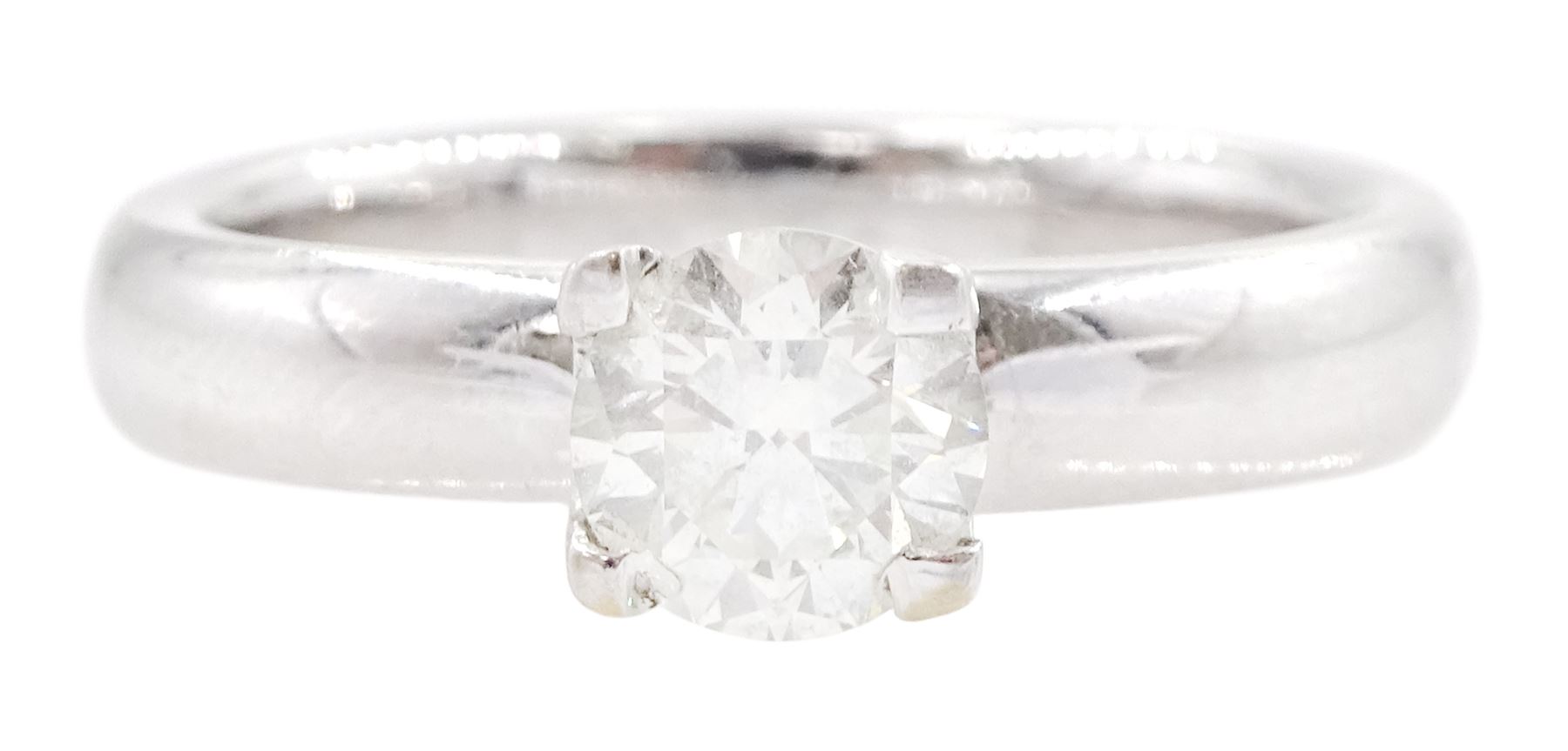 18ct white gold single stone round brilliant cut diamond ring, stamped 750, diamond 0.70 carat, with International Gemological Laboratories report