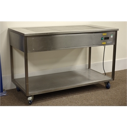  Stainless steel commercial catering hotplate trolley with undertier, W140cm, H70cm, D91cm  