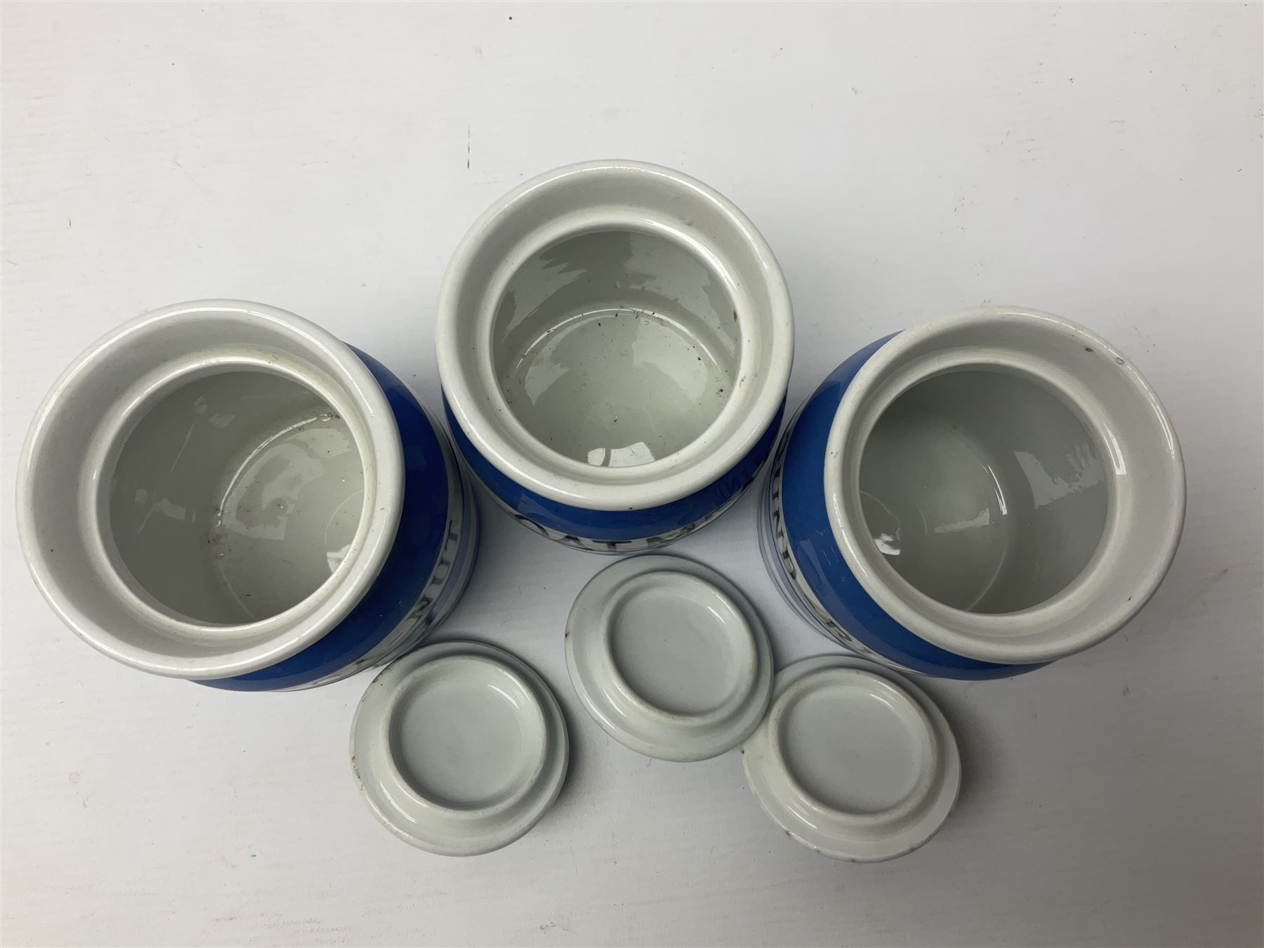 Three T.G Green Cornishware jars, H12cm