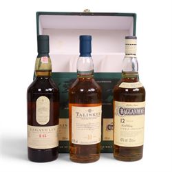 Oban, 14 year old, single malt scotch whisky, Glen Moray single speyside malt scotch whisky, Fettercairn1824 12 year old single malt scotch whisky and gift set of the The Classic Malts, various contents and proof 