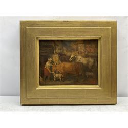 Anatoli Buldakov (Russian 1947-): Farmstead, oil on paper laid on panel signed with monogram and dated '90, inscribed verso with photo of the artist 19cm x 25cm