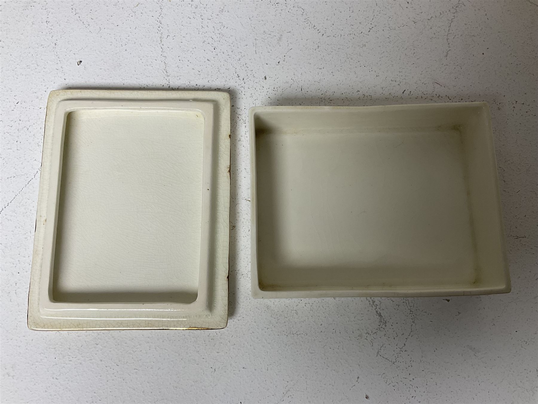 Staffordshire figure of the Duke of Wellington on a bay horse, H30cm in red uniform, together with a similar Staffordshire figure of Dick Turpin, pair of Staffordshire style dogs, H27cm, three Meissen style double salts and two trinket boxes 