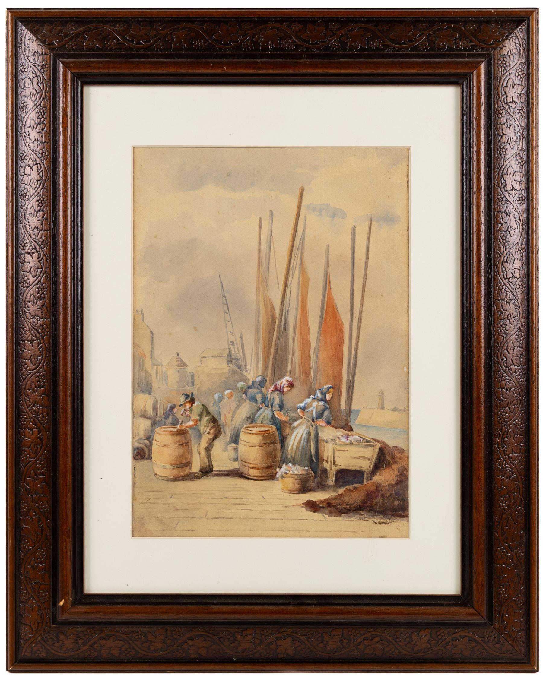 Thomas Swift Hutton (British 1860-1935): 'Tin Ghaut - Whitby', George Percy Bankart (British 1866-1929): ‘River Esk at Whitby’, Edith F Hillier (British 19th/20th Century): ‘The Market Place – Whitby'; together with other Whitby related watercolours variously signed and titled max 36.5cm x 26.5cm (6)