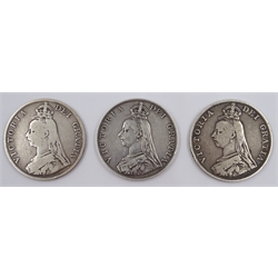  Three Queen Victoria double florins, two 1887 and one 1889  