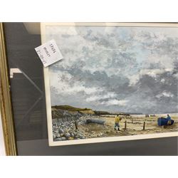 John Bullock (British 20th Century) 'North Yorkshire Beach', Gouache signed title verso, together with 19th Century colour print (2)