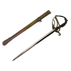 19th century miniature brass and steel Waterloo presentation sword/letter opener, the grip cast with the bust of Napoleon, scabbard inscribed ‘Waterloo’, 19cm overall