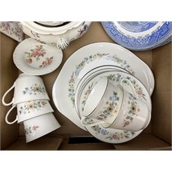 Coalport 'Tintern' pattern coffee service for six, Royal Stafford 'Rochester' teawares, Sutherland China 'Exotic' teawares, Royal Doulton 'Pastorale' cake plate, teacups and saucers etc