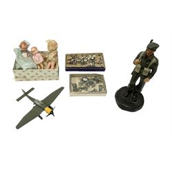 Dinky 721 Junkers JU 87B Stuka die cast model airplane, together with quantity of metal soldier figures and three miniature dolls etc