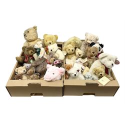 Quantity of teddy bears, predominantly Hermann examples, to include limited edition examples, Little Hilde, Classic Panda Bear, A Handful of Joy, etc, together with Merrythought bear, Martin Germany bears, bear with growler etc in two boxes