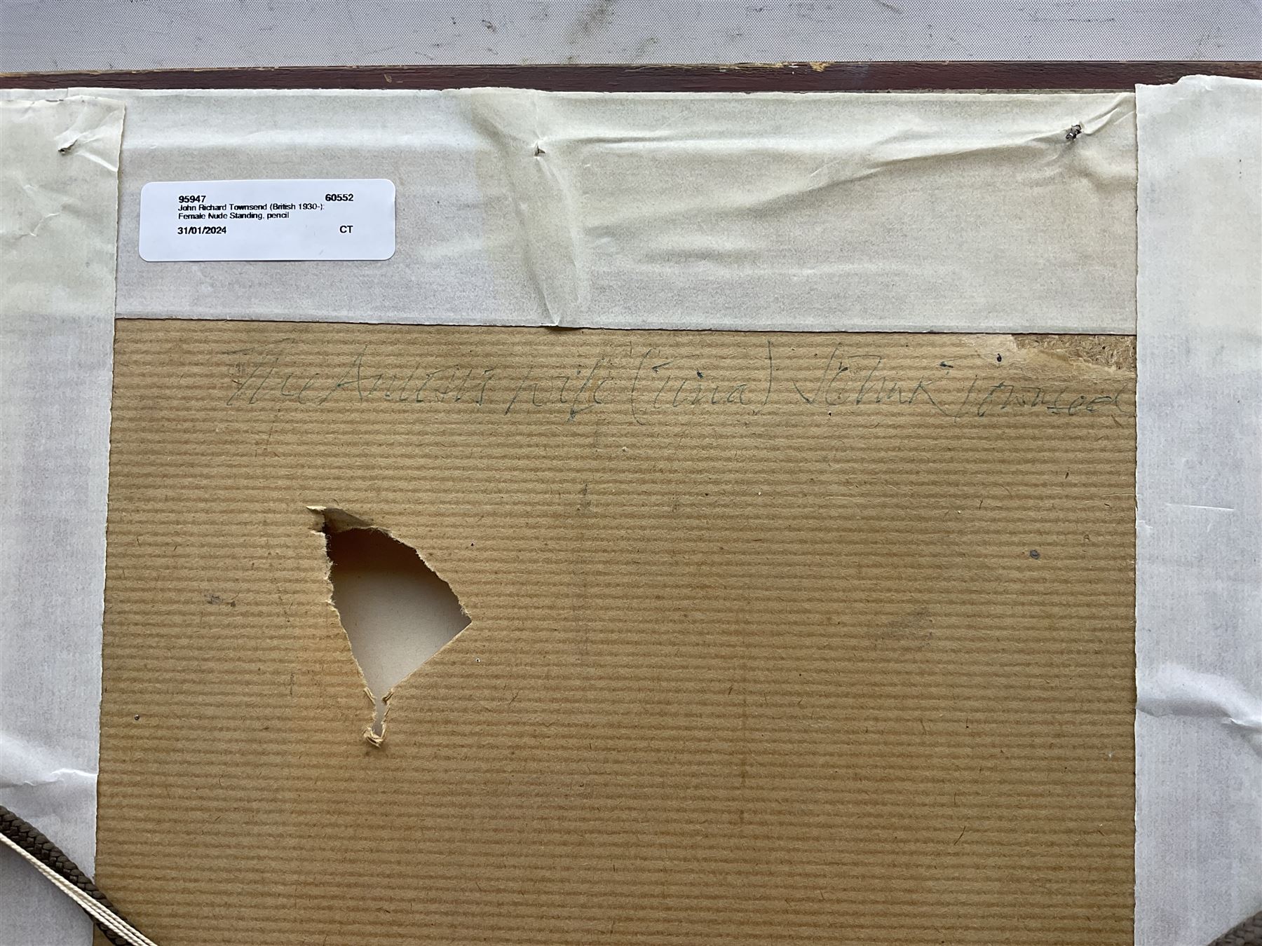 John Richard Townsend (British 1930-): 'The Artists Wife (Tina)' Female Nude Standing, pencil sketch unsigned, inscribed verso 37cm x 27cm 