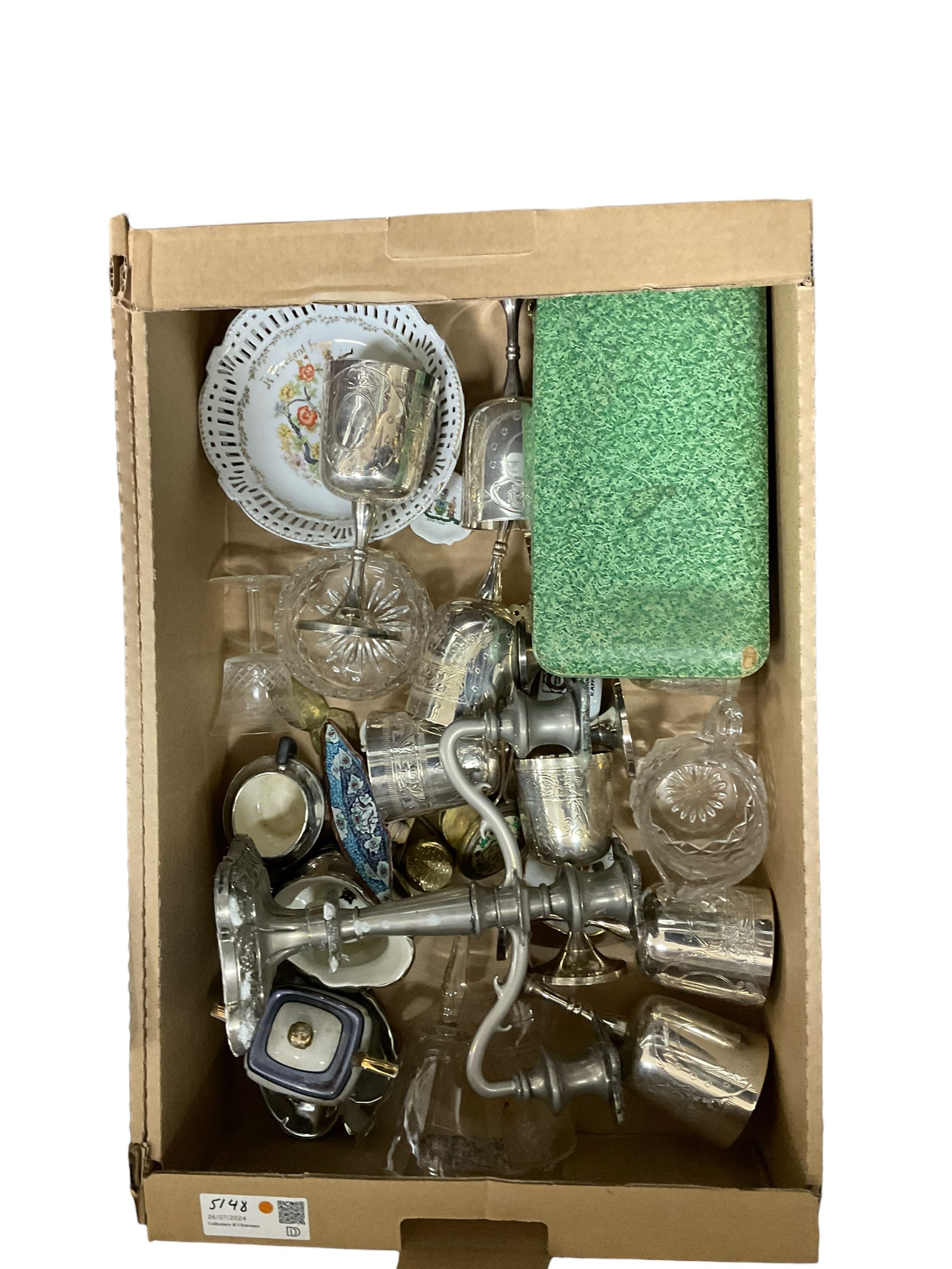 Pair of Edinburgh Crystal champagne flutes, together cased canteen of cutlery and other items, in three boxes  