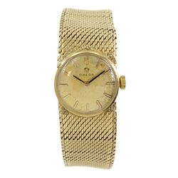 Omega 9ct gold ladies manual wind wristwatch, Cal. 620, London 1966, on 9ct gold bracelet, hallmarked, with papers