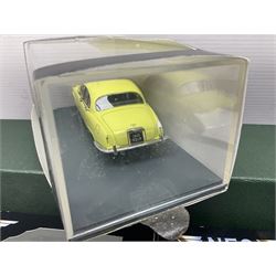 Nine Neo Scale Models 1:43 scale die-cast models including Daimler Majestic major, S&S Landau Hearse, Lagonda 3-litre 1955, Rover P4 Seventy-five, Jaguar 420Rover P5b Coupe etc; some boxed (9)