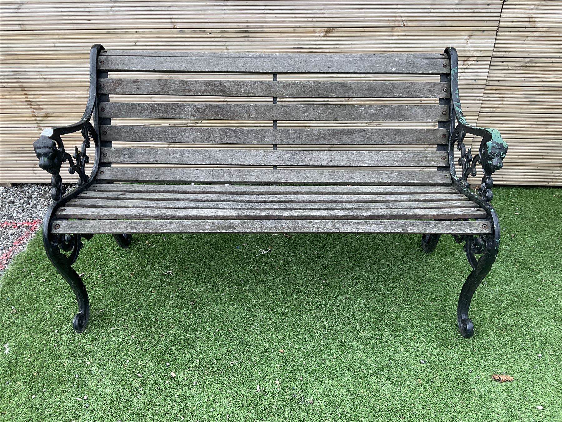 Cast metal and wood slatted garden bench - THIS LOT IS TO BE COLLECTED BY APPOINTMENT FROM DUGGLEBY STORAGE, GREAT HILL, EASTFIELD, SCARBOROUGH, YO11 3TX