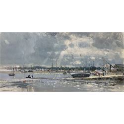 Robert King (British 1936-): 'Woodbridge After Rain', gouache signed, titled on exhibition label verso 27cm x 54cm 
Provenance: exh. The Mall Galleries, Carlton House Terrace, London, label verso
