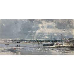 Robert King (British 1936-): 'Woodbridge After Rain', gouache signed, titled on exhibition label verso 27cm x 54cm 
Provenance: exh. The Mall Galleries, Carlton House Terrace, London, label verso
