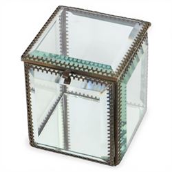 20th century French brass and  bevelled glass jewellery box, H12cm
