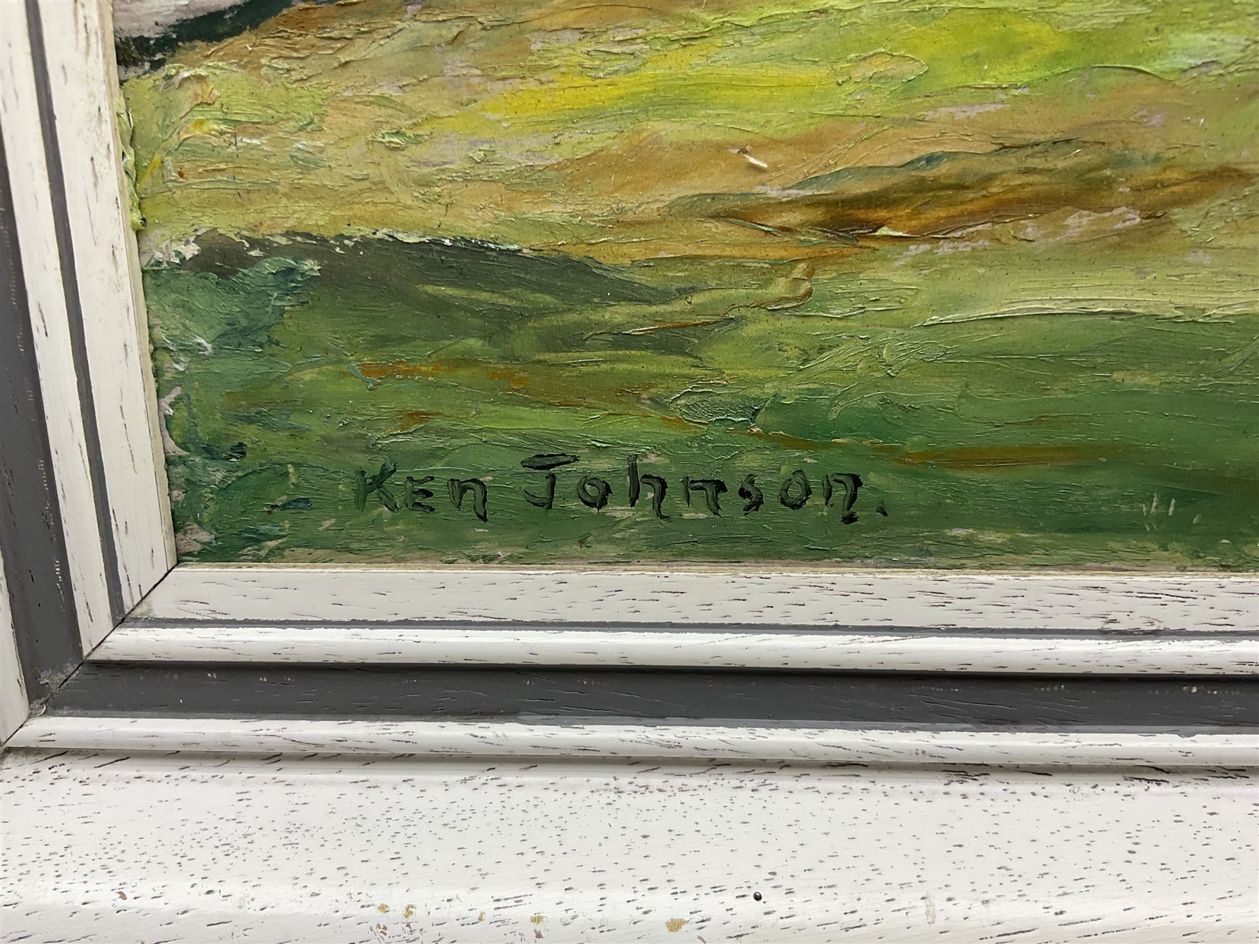 Ken Johnson (British 20th century): Whitby from Lythe Bank, oil on board signed 37cm x 60cm