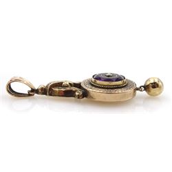 Victorian gold amethyst pendant and brooch with glazed back, each circular amethyst set with a single pearl