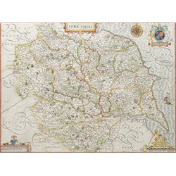 John Speed (British 1552-1629): 'Yorkshire', 17th century engraved map with hand-colouring...