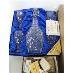 Royal Doulton Heinz Centenary decanter set, boxed, modern games compendium, RMS Queen Mary book and a 1937 Coronation souvenir book, together with matchboxes, cigarette cards, costume cufflinks and other collectables, 