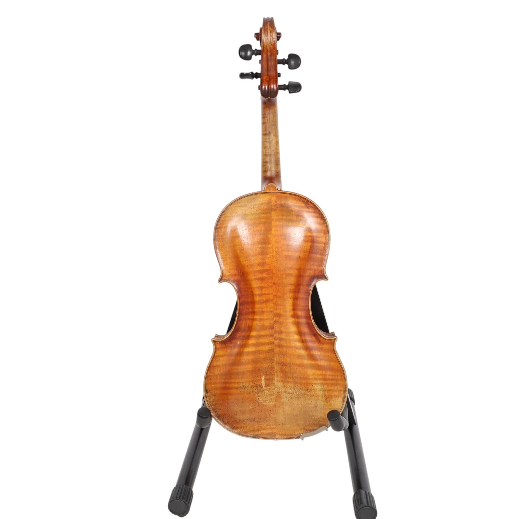 19th century violin, with Georg Kloz label to the interior, with bow contained within a modern fitted case, back length L14inches