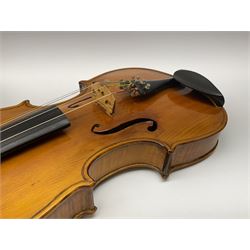 1920s continental large viola with 42cm two-piece maple back and ribs and wide grain sprucewood top with guarnerie sound holes, bears label 'Werner Alajos Budapest', overall length 69cm; in modern carrying case