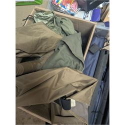 Collection of fly fishing equipment and similar, including Pflueger Summit 5 Fly Rod, Stimulator ST8605 Fly Rod, Power Plus Tiger Edition, Snowbee net and two others, Snowbee waders size 10, Abu Garcia 276Ui reel, Predator fly reel, Stealth Cassette 1 Fly Reel, etc 
