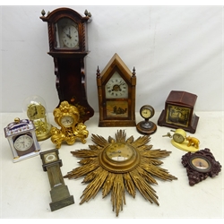  19th Century American mantel clock, gilt starburst clock, miniature longcase clock etc   