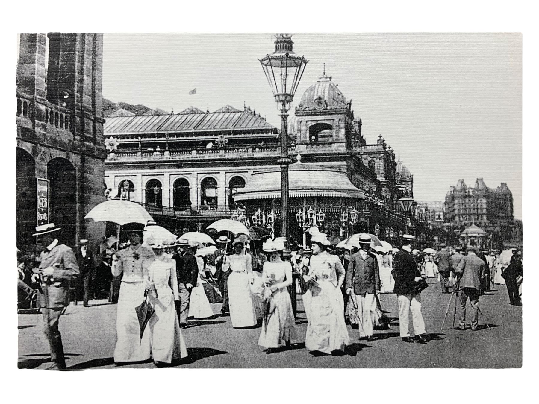 Set five black and white Victorian and later photograph prints of Scarborough on canvas together with a colour photo print of an aerial view of Scarborough max 66cm x 96cm (6)