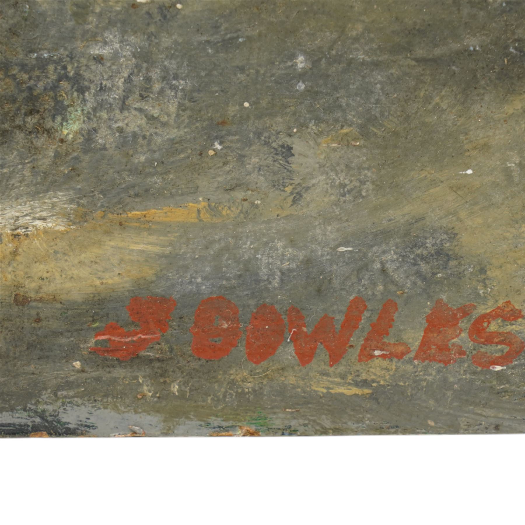 John Gilbey Bowles (British 1929-2011): A Cloaked Gathering, oil on board signed 58cm x 70cm
Notes: exhibited at Williamson Art Gallery, Birkenhead