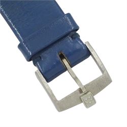 Eterna Matic 1000 gentleman's stainless steel automatic wristwatch, blue dial with baton hour markers and date aperture, on original blue leather strap, with original buckle, boxed