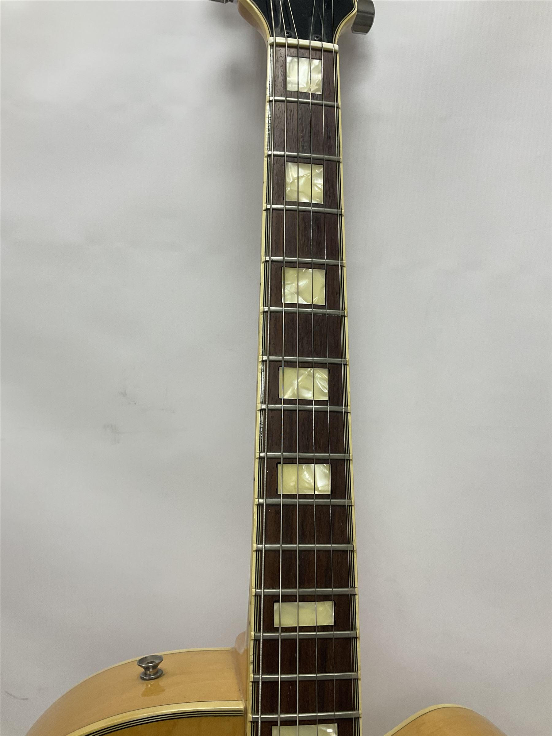 1980s Korean Antoria Jazzstar hollow body electric guitar, in blonde finish with inlaid fretboard, model no E G794, L109cm
