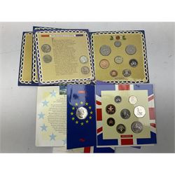 United Kingdom single coins and sets, including 1986, 1989, 1990, 1992 and 1995 brilliant uncirculated coin collections, various commemorative crowns, baby gift sets etc, all in card folders (13)