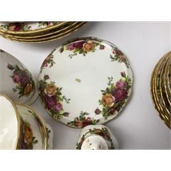 Royal Albert Old Country Roses pattern part tea and dinner service, including coffee pot, miniature teapot and stand, eight dinner plates, cake stand, sauce boat etc 