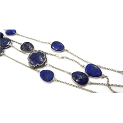  Silver lapis lazuli bead necklace, stamped 925  